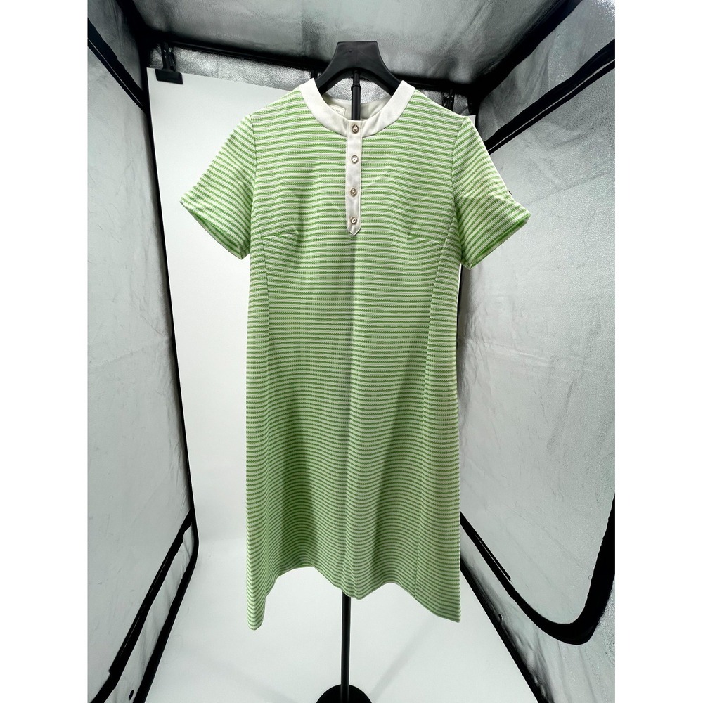 Vintage Miss Serbin 1960's T-Shirt Dress Womens Small Green White Striped Knit